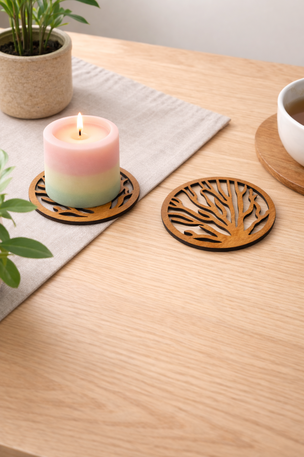 Набор круглых деревянных подставок под напитки с держателем «Branch» – Lignaris 